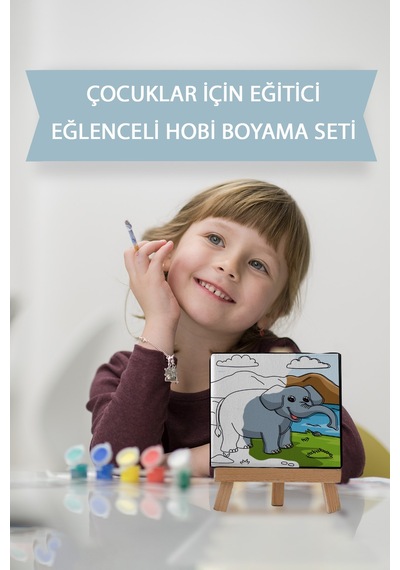 Sevimli Fil Çocuk Eğitici Tuval Boyama Hobi Seti