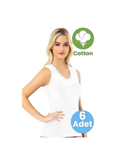 Tezzgelsin Kadın 6'lı Dantel Detaylı Geniş Askılı Kaşkorse Atlet Beyaz