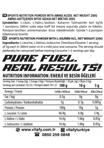 Vitafy Bcaa 4:1:1 50 Servis Aromasız 250 G