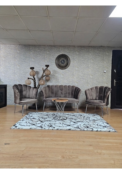 Papatya Çay Seti Koltuk Takımı Krom Sivriltme Ayak, Balkon, Salon 001
