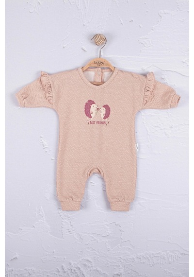 Babydonat Kirpi Nakışlı % 100 Pamuk Kız Bebek Tulumummmmmmm Somon