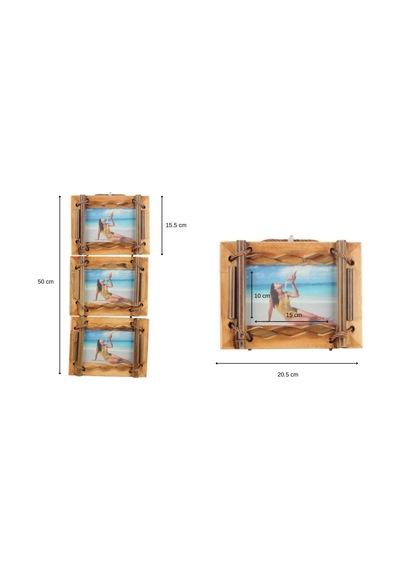 El Yapımı Doğal Ahşap 3 Lü Bambu Bamboo Fotoğraf Çerçevesi Dekoratif Ev Ofis Hediyesi Duvar Süsü - 1