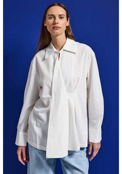 Itsbasic Kadın Beyaz W5 Oversize Özel Pamuk Kumaş Tasarım Gömlek