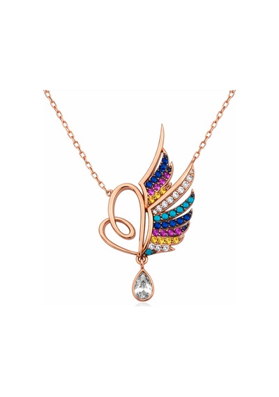 Gümüş Rose Kanatlı Kalp Bayan Kolye 01 - Gold 62203160