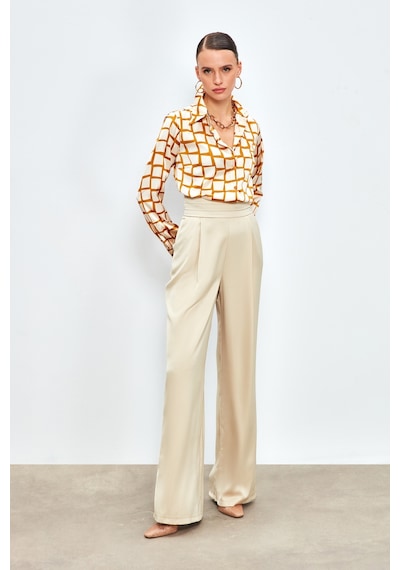 Sateen Cepli Salaş Saten Pantolon - Bej