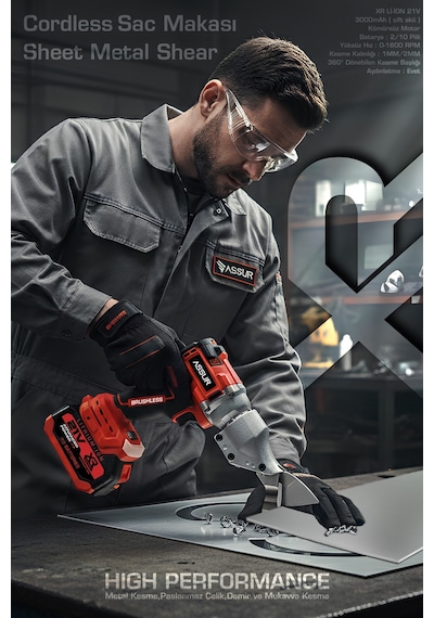 Assur 1050 3D 21V Kömürsüz Motor Akülü Sac Makası Seti - Çift Akülü Çantalı Metal & Tel & Sac Kesim Makası - 2975