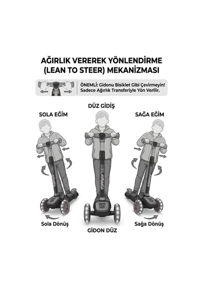 Cool Wheels Led Işıklı 3 Tekerlekli Yükseklik Ayarlı Twist Scooter Mavı