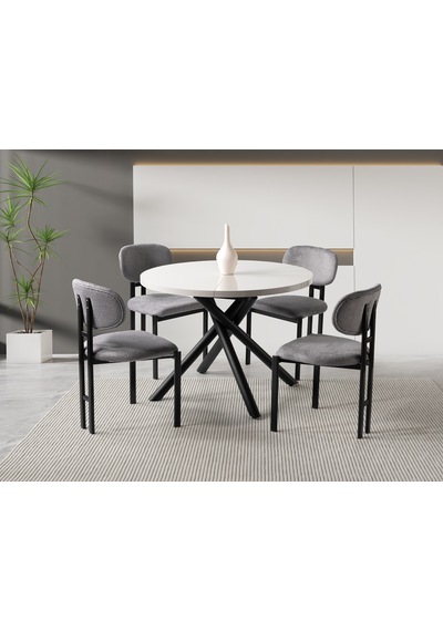 Truva Sis Gri Yuvarlak Açılır Mdf Mutfak Masa Sandalye Takımı 104cm