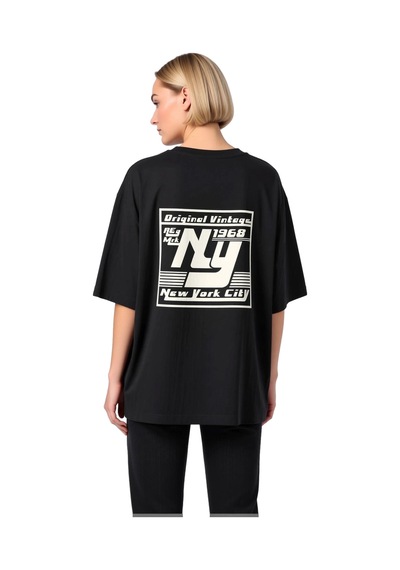 Paybuy Orijinal Vintage Ny 1968 New York Şehri Baskılı Kadın Oversize Ti Siyah