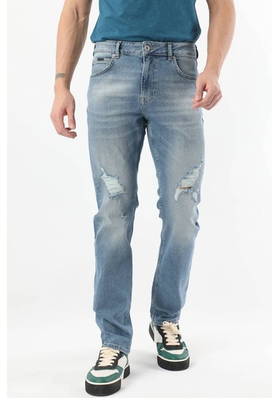 Erkek Dizi Yırtık Regular Fit Jean Pantolon Mavi 001