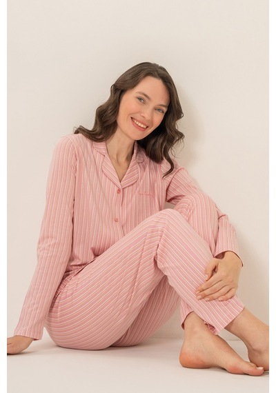 Pierre Cardin Kadın Stripes Pembe Gömlek Pijama Takımı Pc9296-s-v1 Pc9296-s-v1