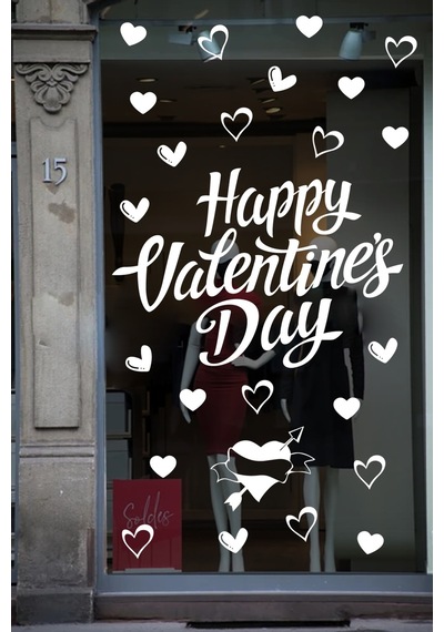 Happy Valentine's Day Sevgililer Günü Sticker Kalp, Love, I Love You Cam, Duvar Sticker Etiket Seti-0 Renkli