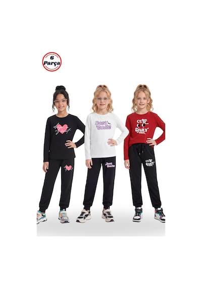 Panios Kids 3'lü Yuvarlak Yaka Sweatshirt Siyah Eşofmanlı Baskı Detaylı 6 Parça Kız Çocuk Alt Üst Takım Siyah - Beyaz - Kırmızı Panios Kids 3'lü Yuvarlak Yaka Sweatshirt Siyah Eşofmanlı Baskı Detaylı 6 Parça Kız Çocuk Alt Üst Takım Siyah - Beyaz - Kırmızı