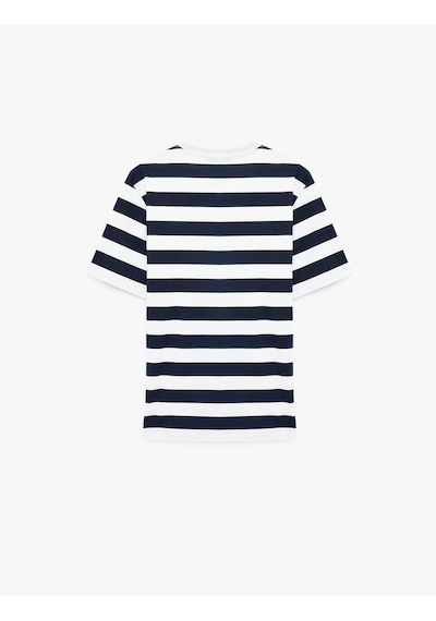 Koton Regular Fit Kısa Kollu Bisiklet Yaka Pamuklu Çizgili Tişört Lacivert Çizgili 6sam10249mk 7s2