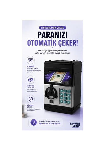 Atm Kumbara Şifreli Elektronik Para Kasası Otomatik Para Çeken Çocuk Kumbarası - 890406185
