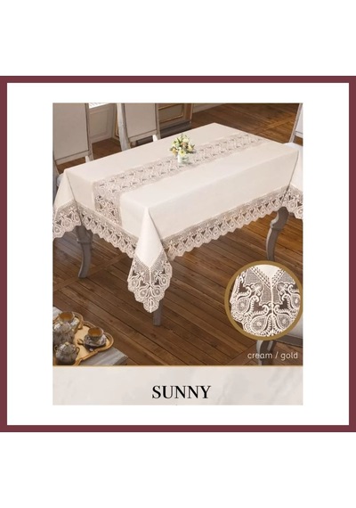 Storeşahin 160x260 Cm Sunny Krem-gold Parlak Keten Masa Örtüsü Yemek Masası Dekoru Shn0720 Krem - Gold