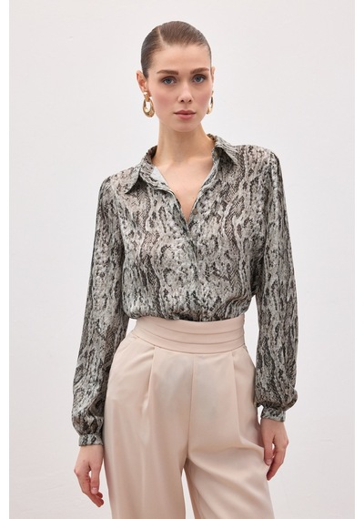 Sateen Desenli Gömlek - Kahve-136627 kahve