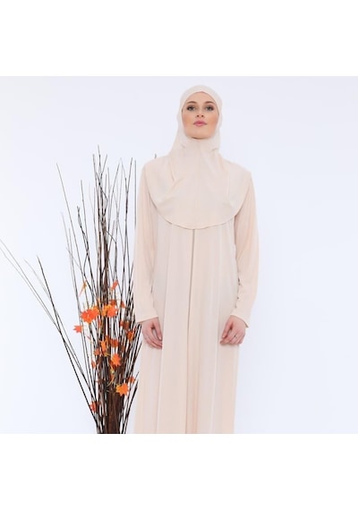 Aslınur Tek Parça Fermuarlı Namaz Elbisesi Bej