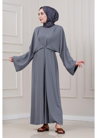Sevitli Bağlamalı Maria Elbise-gri-5342 Gri