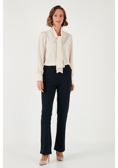Lela Yüksek Bel Regular Fit Bol Paça Bayan Pantolon 611Pl030W4 Lacivert