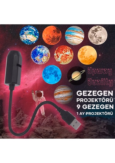 Upway 10 U 1 Arada Gezegen Ve Ay Projektörü - Eğitici Hd Gece Lambası 10 Parça Siyah