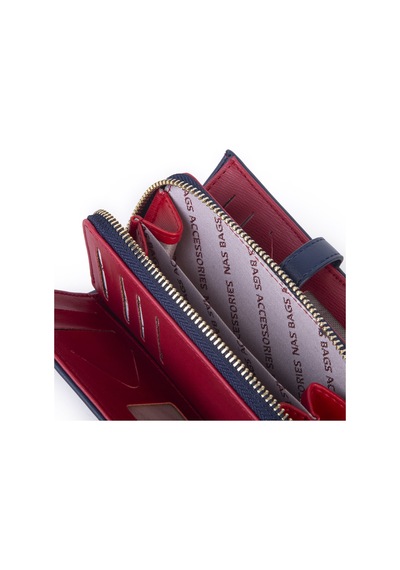 Nas Bag Kadın Orta Boy Kartlık Kağıt Para Ve Bozuk Para Tasarımına Sahip Lacivert Kırmızı Dona 16x9 Cm
