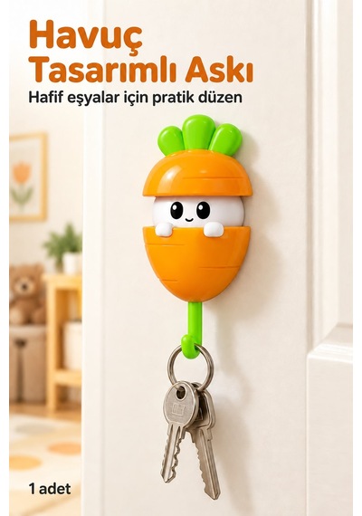 Havuç Tasarımlı Otomatik Açılan Yapışkanlı Sürprizli Askı Turuncu