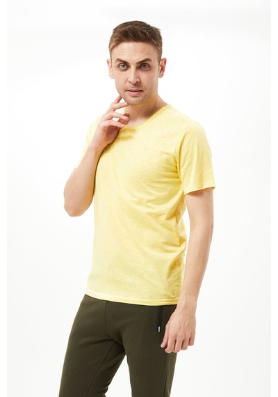 Sarı V Yaka Erkek Tshirt Sarı
