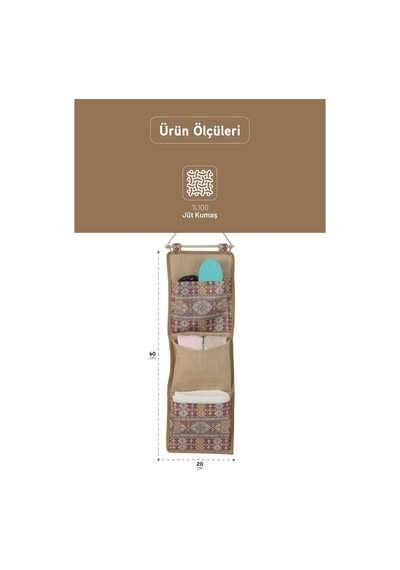 Jüt Kumaş Dolap İçi Organizer, Oyuncak Kutusu, Çamaşır Saklama Sepeti, 5'li Set, Kahverengi Çok Renkli