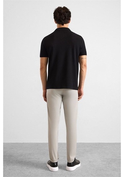 Süvari Siyah Slim Düz Baskısız Pike Düğmeli Polo Yaka Tişört Ts1014000459-s09