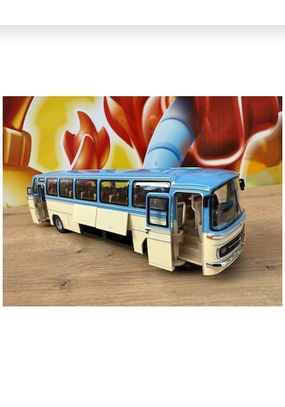 1:24 Mercedes Benz Otobüs Eski Nostaljik Otobüs Krem-mavi 25cm