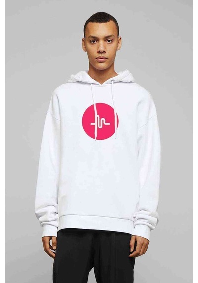 Musically Logo Baskılı Beyaz Erkek Örme Kapşonlu Sweatshirt