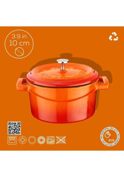 Ayrex Metal Döküm Mini Tencere, 10 Cm, 0.35 L Hacim, Turuncu Diğer