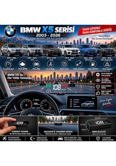 Bmw X5 Serisi 2003-2026 Modeller İçin Head Up Display Hayalet Gösterge Ekranı Ön Cam Hız Göstergesi