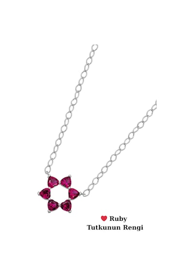 Aşkın Fısıltısı Mekik Zincir Gerdanlık Kolye Ruby Kalp Taşlı 925 Ayar Gümüş Gümüş