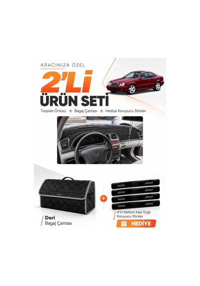 E-biz Mercedes W208-c208 Clk 1997-2002 Uyumlu Torpido Örtüsü + Deri Çanta - Siyah-gri - Mb009