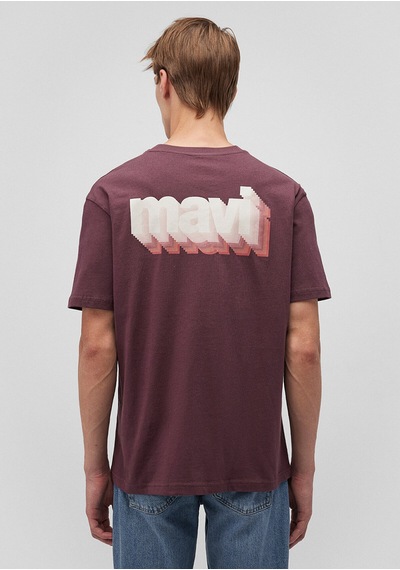 Mavi Logo Baskılı Bordo Tişört Loose Fit / Bol Rahat Kesim 0612358-70260 Kahverengi-70260