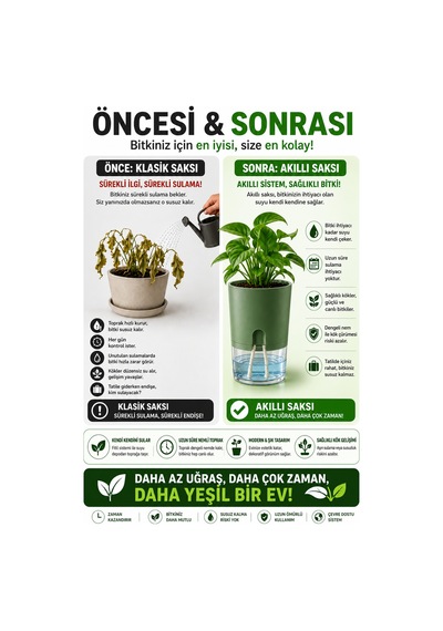 Akıllı Saksı Kendinden Sulamalı Fitilli Modern Dekoratif Saksı 2 Litre 74337910