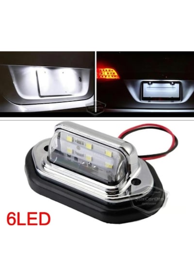 Ahmet Otomotiv Üniversal Plaka Lambası 6 Led Güçlü Işık Su Geçirmez Krom Plaka Işığı Oto Aydınlatma 12/24v 2 Adet