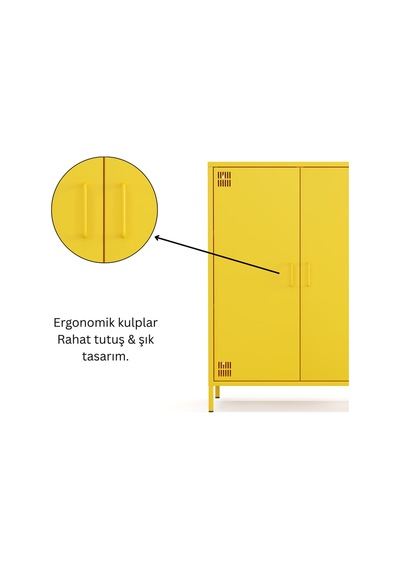 Pera Metal Dolap 2 Kapılı 80,50 X 40 X 109,50 Cm Ral 1018 Sarı