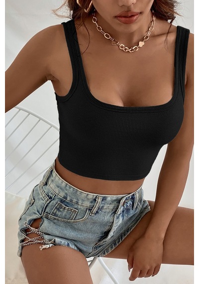 Moda Dua Kadın Siyah Kalın Askılı Crop Top Büstiyer