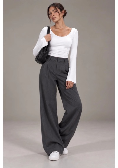 Bbbutikbasic Kadın U Yaka İspanyol Kol Uzun Kollu Slim Fit Bluz My3535 Beyaz