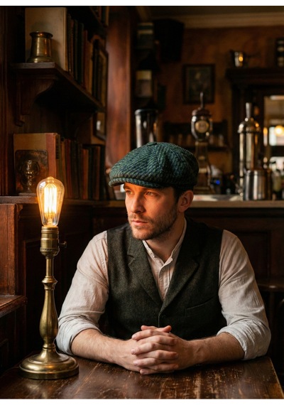 Emybox Erkek Kaşe 8 Köşe Kasket Şapka Klasik Retro- Peaky Blinders Tarzı Lastikli Standart Beden H