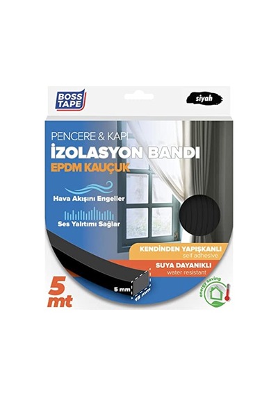 Epdm Kauçuk Pencere Kapi Izolasyon Bandi, 5mm X 15mm X 5mt Boyut, Siyah 0.05 M