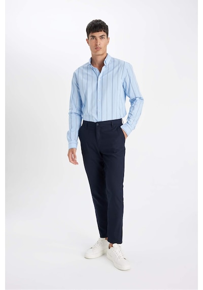 Defacto Çapraz Dokuma Chino Kumaş Pantolon Slim Fit Dar Kesim Dar Paça Basic Düz Cepli B2091AX23AU Lacivert