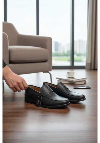Enoch Hakiki Deri Mikro Dokulu Ve Gizli Esnek Bantlı Erkek Comfort Loafer Siyah