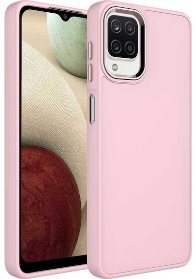 Goocamp Galaxy Uyumlu M12 Kılıf Metal Çerçeve Ve Buton Tasarımlı Silikon Luna Kapak - Pembe Pembe