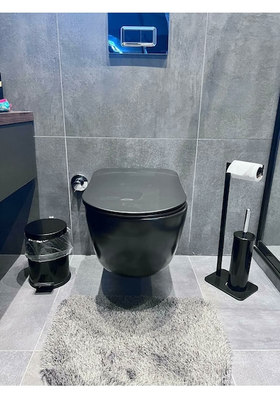 lyla concept Lilyum Banyo Tuvalet Kağıtlık Askılı Fırçalı Ve Çöp Kovası Seti Siyah
