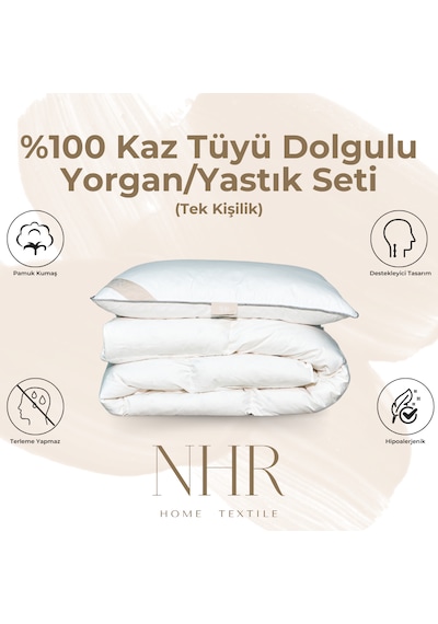 %100 Kaz Tüyü Dolgulu, %70 Gıdık Tek Kişilik Yorgan/yastık Seti
