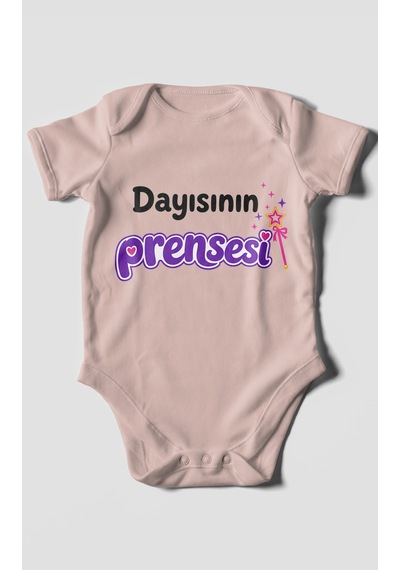 Morivokids Dayısının Prensesi Kısa Kollu Bebek Body %100 Pamuk Pastel Pembe